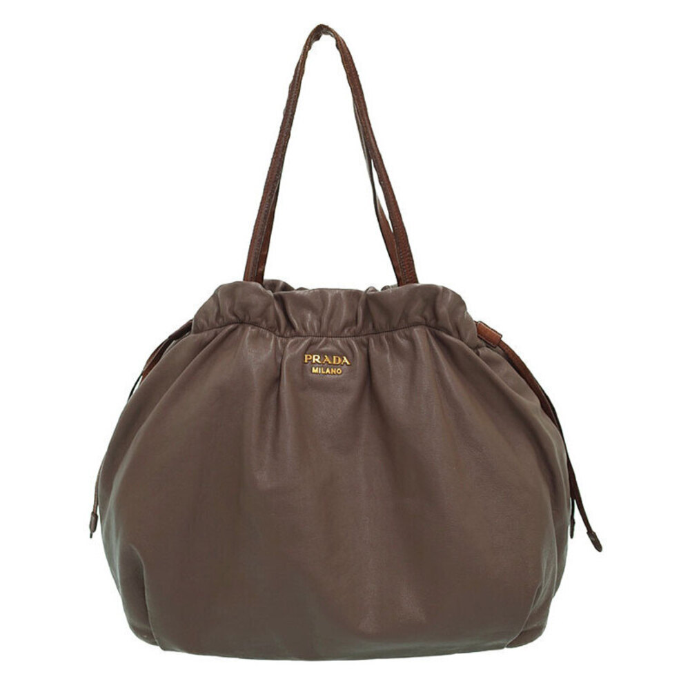 Prada Nocciolo Soft Calfskin Leather Shopping Tote Shoulder Bag brown